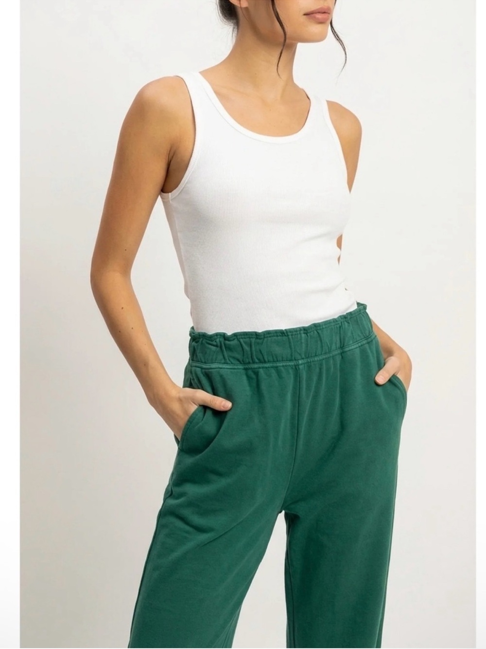 NEW Double Zero Pine Green 100% Cotton Wide Leg Flare Pants - Picture 6 of 6
